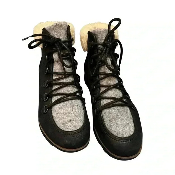 Sorel Women's Harlow Cozy Lace Up Booties Black Gray 7.5 hiking leather winter - Picture 11 of 14